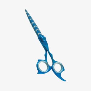 Barber Shear Fixed Finger Rest Blue Titanium Coated